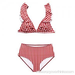 Suma-ma Mom＆Me Plaid Printed Swimwear Baby Girls Romper Jumpsuits Beachwear Womens Ruffled Swimsuit Red B07MDWZMMT
